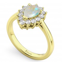 Halo Opal & Diamond Floral Pear Shaped Fashion Ring 14k Yellow Gold (1.27ct)