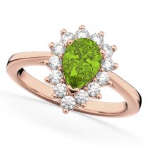 Halo Peridot & Diamond Floral Pear Shaped Fashion Ring 14k Rose Gold (1.12ct)