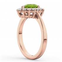 Halo Peridot & Diamond Floral Pear Shaped Fashion Ring 14k Rose Gold (1.12ct)