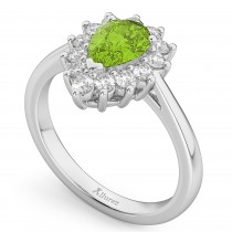 Halo Peridot & Diamond Floral Pear Shaped Fashion Ring 14k White Gold (1.12ct)