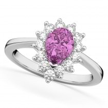 Halo Pink Sapphire & Diamond Floral Pear Shaped Fashion Ring 14k White Gold (1.27ct)