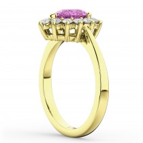 Halo Pink Sapphire & Diamond Floral Pear Shaped Fashion Ring 14k Yellow Gold (1.27ct)