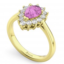 Halo Pink Sapphire & Diamond Floral Pear Shaped Fashion Ring 14k Yellow Gold (1.27ct)