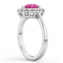 Halo Pink Tourmaline & Diamond Floral Pear Shaped Fashion Ring 14k White Gold (1.02ct)