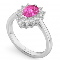 Halo Pink Tourmaline & Diamond Floral Pear Shaped Fashion Ring 14k White Gold (1.02ct)