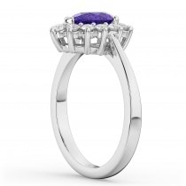 Halo Tanzanite & Diamond Floral Pear Shaped Fashion Ring 14k White Gold (1.27ct)