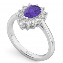 Halo Tanzanite & Diamond Floral Pear Shaped Fashion Ring 14k White Gold (1.27ct)