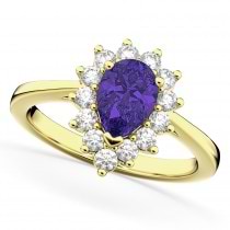 Halo Tanzanite & Diamond Floral Pear Shaped Fashion Ring 14k Yellow Gold (1.27ct)
