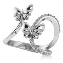Diamond Accented Double Butterfly Fashion Ring 14k White Gold (0.23ct)