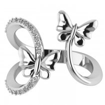 Diamond Accented Double Butterfly Fashion Ring 14k White Gold (0.23ct)