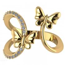Diamond Accented Double Butterfly Fashion Ring 14k Yellow Gold (0.23ct)