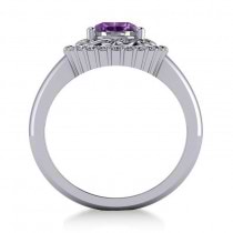 Amethyst & Diamond Swirl Halo Engagement Ring 14k White Gold (1.24ct)