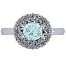 Aquamarine & Diamond Swirl Halo Engagement Ring 14k White Gold (1.24ct)