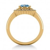Aquamarine & Diamond Swirl Halo Engagement Ring 14k Yellow Gold (1.24ct)