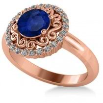 Blue Sapphire & Diamond Halo Engagement Ring 14k Rose Gold (1.24ct)