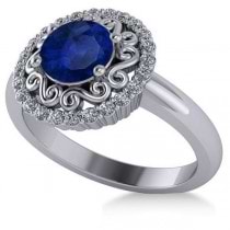 Blue Sapphire & Diamond Halo Engagement Ring 14k White Gold (1.24ct)