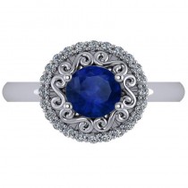 Blue Sapphire & Diamond Halo Engagement Ring 14k White Gold (1.24ct)