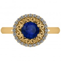 Blue Sapphire & Diamond Halo Engagement Ring 14k Yellow Gold (1.24ct)