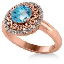Blue Topaz & Diamond Swirl Halo Engagement Ring 14k Rose Gold (1.24ct)