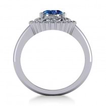 Blue Topaz & Diamond Swirl Halo Engagement Ring 14k White Gold (1.24ct)