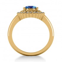 Blue Topaz & Diamond Swirl Halo Engagement Ring 14k Yellow Gold (1.24ct)