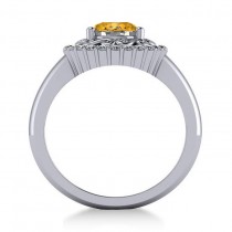 Citrine & Diamond Swirl Halo Engagement Ring 14k White Gold (1.24ct)