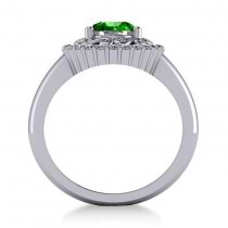Emerald & Diamond Swirl Halo Engagement Ring 14k White Gold (1.24ct)