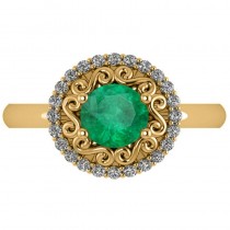 Emerald & Diamond Swirl Halo Engagement Ring 14k Yellow Gold (1.24ct)