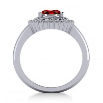 Garnet & Diamond Swirl Halo Engagement Ring 14k White Gold (1.24ct)