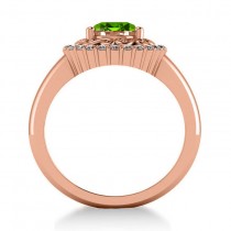 Peridot & Diamond Swirl Halo Engagement Ring 14k Rose Gold (1.24ct)