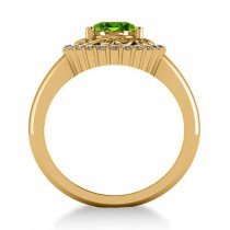 Peridot & Diamond Swirl Halo Engagement Ring 14k Yellow Gold (1.24ct)