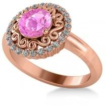 Pink Sapphire & Diamond Halo Engagement Ring 14k Rose Gold (1.24ct)