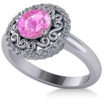 Pink Sapphire & Diamond Halo Engagement Ring 14k White Gold (1.24ct)