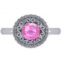 Pink Sapphire & Diamond Halo Engagement Ring 14k White Gold (1.24ct)