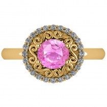 Pink Sapphire & Diamond Halo Engagement Ring 14k Yellow Gold (1.24ct)