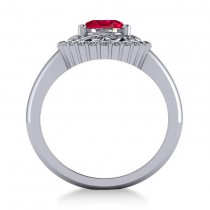 Ruby & Diamond Swirl Halo Engagement Ring 14k White Gold (1.24ct)