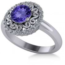 Tanzanite & Diamond Swirl Halo Engagement Ring 14k White Gold (1.24ct)