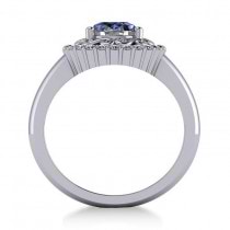 Tanzanite & Diamond Swirl Halo Engagement Ring 14k White Gold (1.24ct)