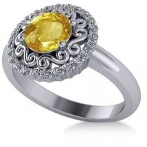 Yellow Sapphire & Diamond Halo Engagement Ring 14k White Gold (1.24ct)