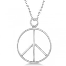 Classic Round Peace Sign Pendant for Men or Women in Sterling Silver