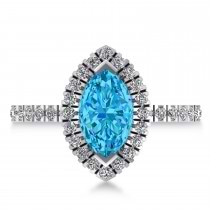 Blue Topaz & Diamond Marquise Halo Engagement Ring 14k White Gold (1.84ct)