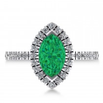 Emerald & Diamond Marquise Halo Engagement Ring 14k White Gold (1.84ct)