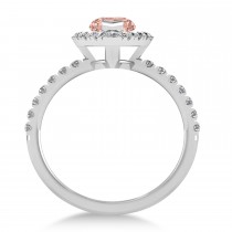 Morganite & Diamond Marquise Halo Engagement Ring 14k White Gold (1.84ct)