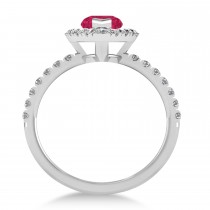 Ruby & Diamond Marquise Halo Engagement Ring 14k White Gold (1.84ct)