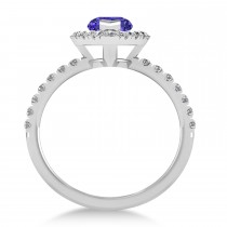 Tanzanite & Diamond Marquise Halo Engagement Ring 14k White Gold (1.84ct)