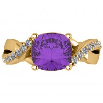 Twisted Cushion Amethyst Engagement Ring 14k Yellow Gold (4.16ct)