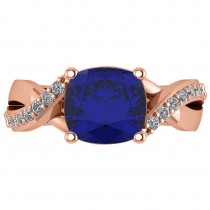 Twisted Cushion Blue Sapphire Engagement Ring 14k Rose Gold (4.16ct)