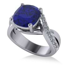 Twisted Cushion Blue Sapphire Engagement Ring 14k White Gold (4.16ct)