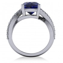 Twisted Cushion Blue Sapphire Engagement Ring 14k White Gold (4.16ct)