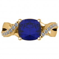 Twisted Cushion Blue Sapphire Engagement Ring 14k Yellow Gold (4.16ct)